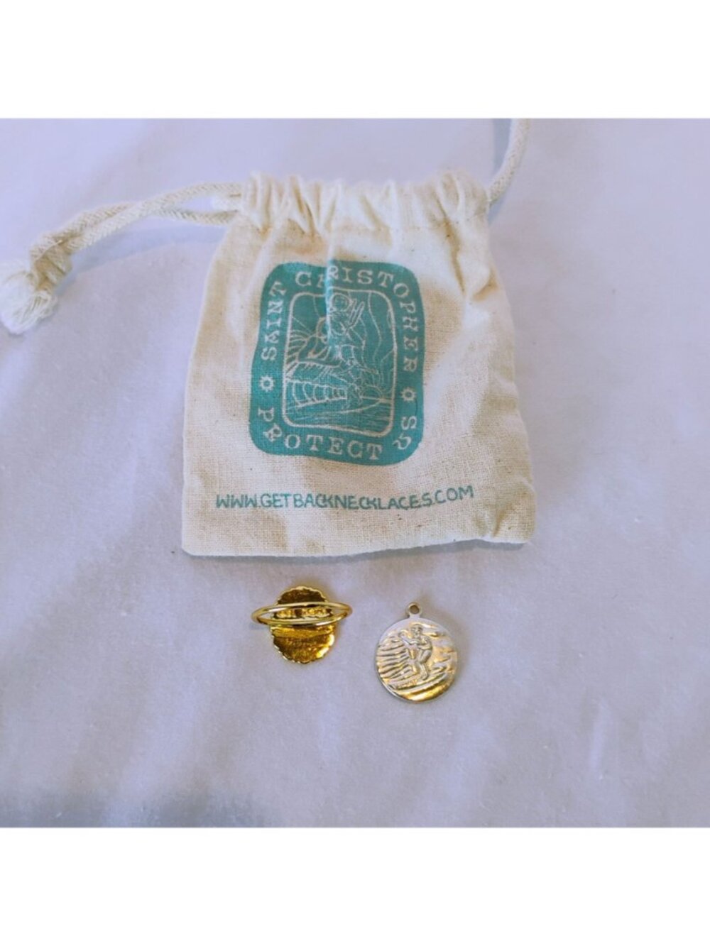 Get Back St Christopher Protect Us Blue Enamel Surfer Charm Pendant & Ring Sz 8 - Picture 4 of 5